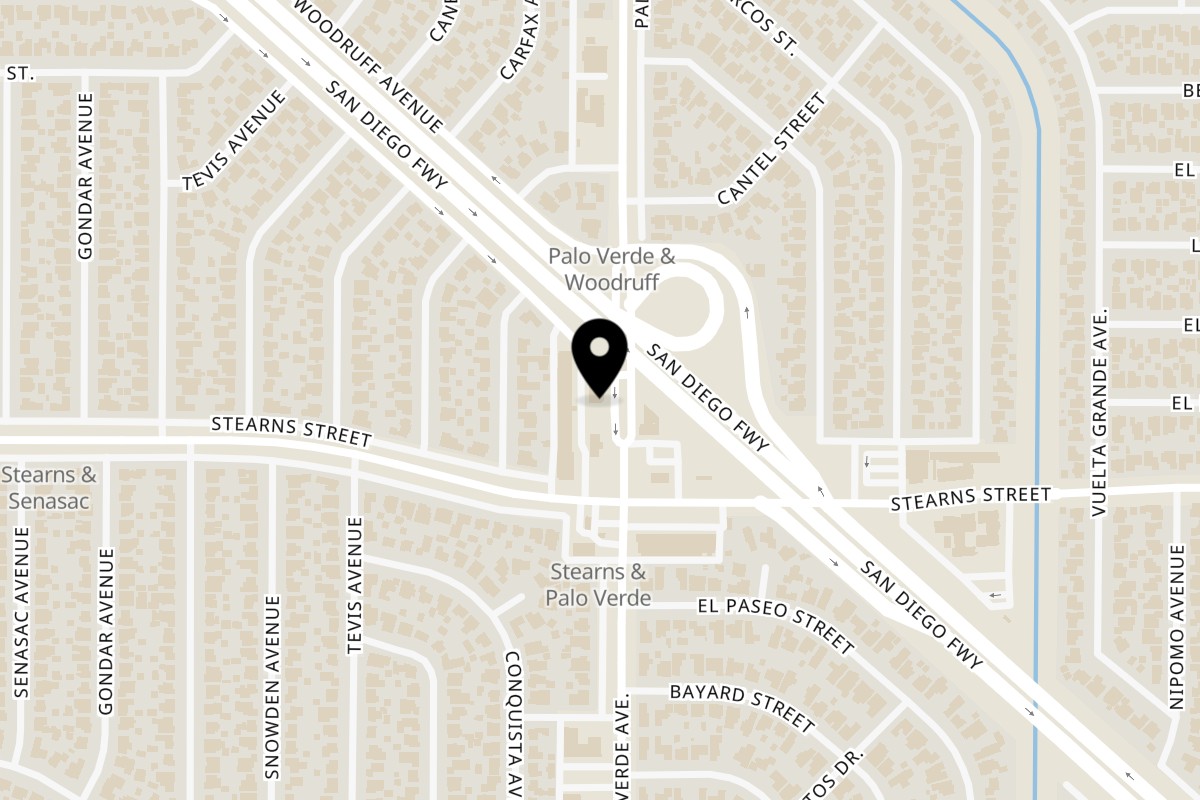 Map showing the location of Appu's Turmeric Cafe on 2211A Palo Verde Ave in Long Beach
